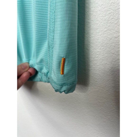 Lucy Small Athletic Top Teal Blue Mesh Short Sleeve Drawstring Reflective Strips - Picture 9 of 9